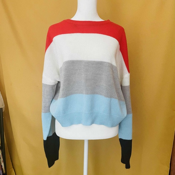 H&M Divided Multicolor Striped Sweater M/L -  Y2K Oversized Colorblock Sweater - Picture 1 of 4